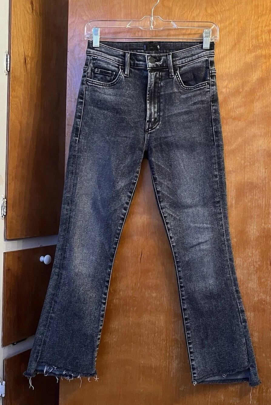 Mother Jeans The Insider Crop Step Fray Train Stops Distressed Black Gray Sz 26